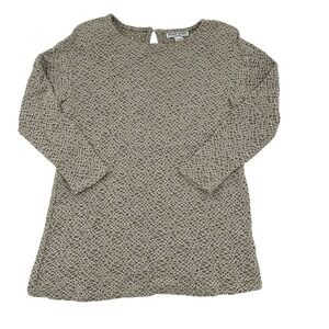 Nicole Studio New York Womens Knit Sweater Tan White Textured Keyhole Size 12